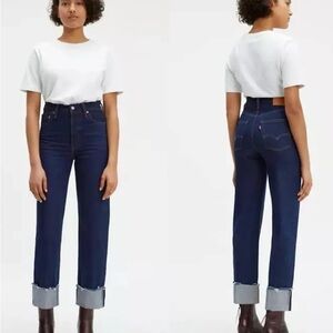 Levi’s Ribcage Straight Selvedge Jeans Dark Blue size 29 x 32 cuffed or straight